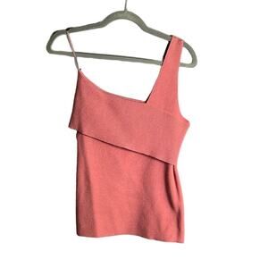 Line and Dot Rose Color One Shoulder Tight Knit Sweater Size Small